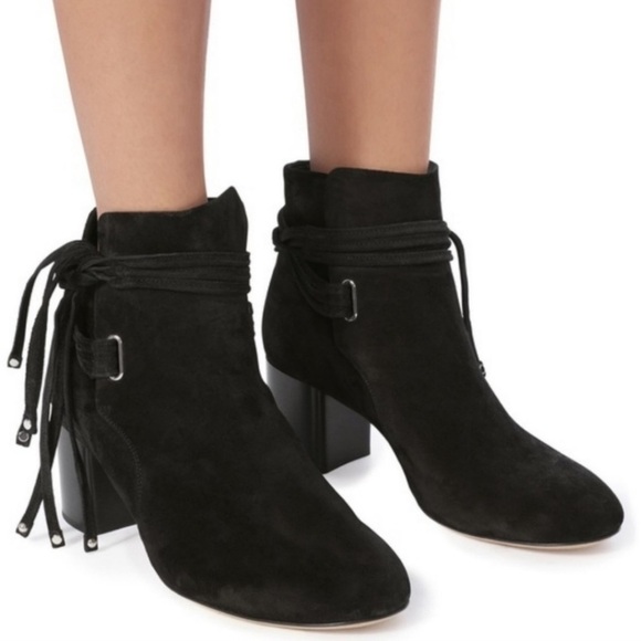 Rag & Bone Dalia II Bootie Size 37.5 - 7.5 Black Suede Ankle Boot Tie Stud New - Picture 13 of 14